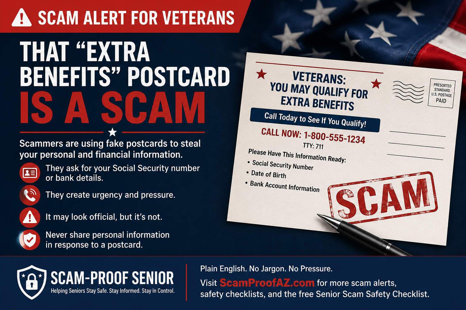 Scam alert warning veterans about fake extra benefits postcards